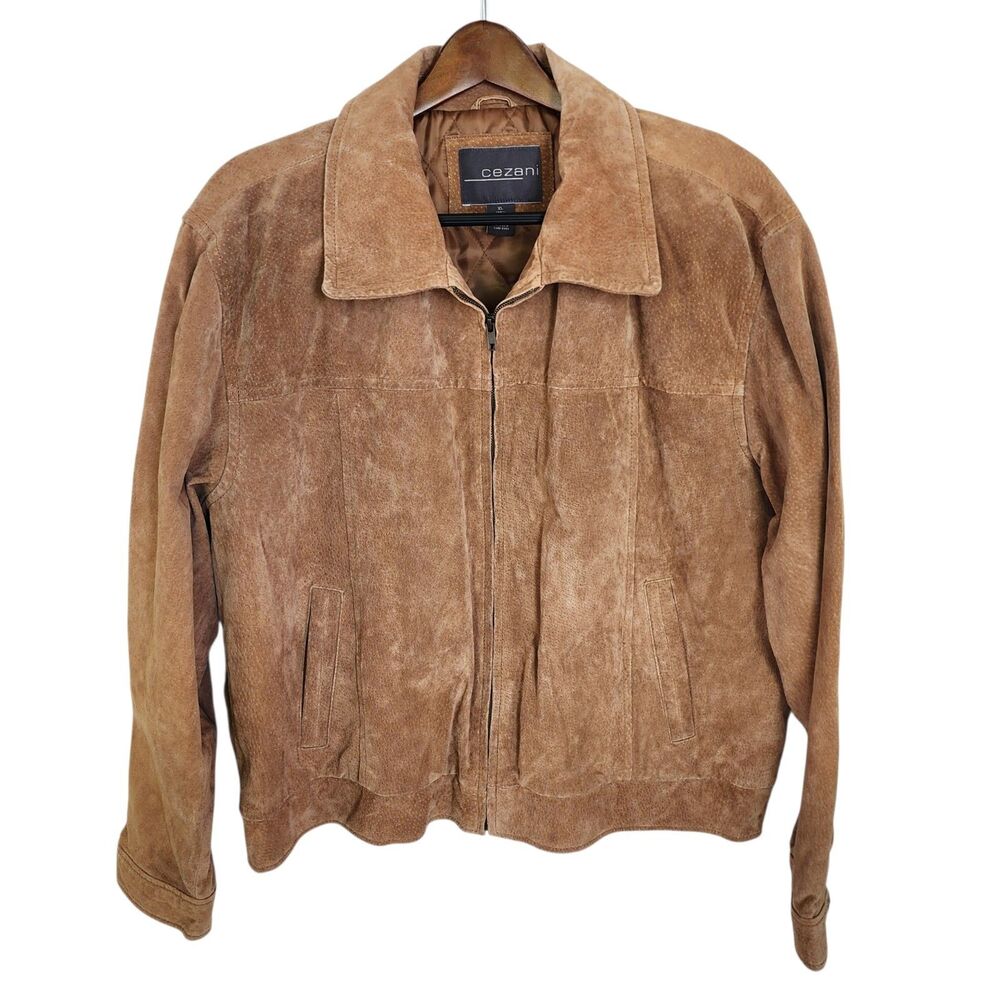 Cezani Men's Brown Suede Zip-Front Jacket